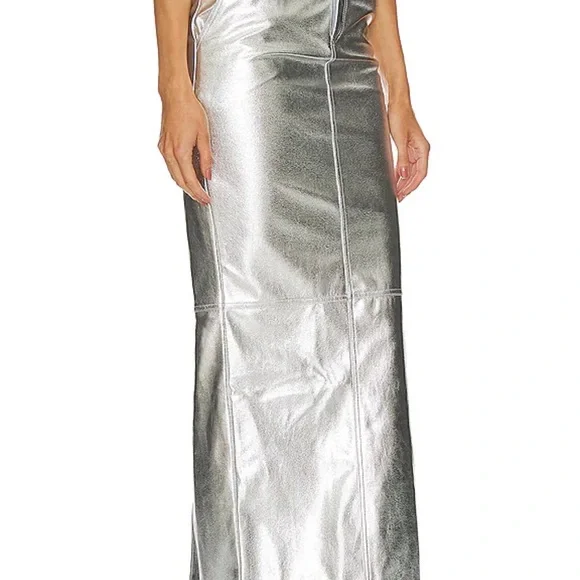 Lovers + Friends Monique Faux Leather Maxi Skirt in Metallic Silver New with Tag - Picture 2 of 6